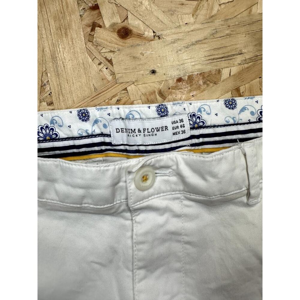 Denim & Flower Ricky Singh Mens Shorts Size 36 White Chino Flat Front Casual - Picture 7 of 14